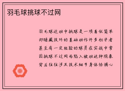 羽毛球挑球不过网